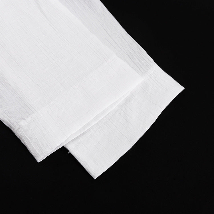 French Riveria Style Long Sleeve Lace-up Top Loose Shorts Suit